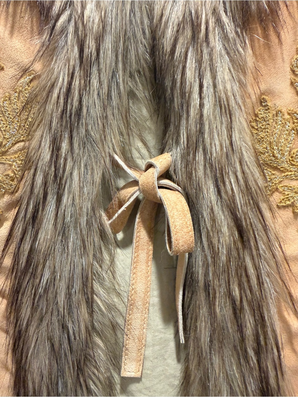 Sundance Tan Faux-Fur Trim Embroidered Vest - Picture 3 of 7